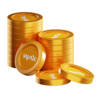WAX WAXP coin stacks cryptocurrency. 3D render illustration png