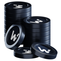 WOO Network WOO coin stacks cryptocurrency. 3D render illustration png