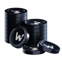 WOO Network WOO coin stacks cryptocurrency. 3D render illustration png