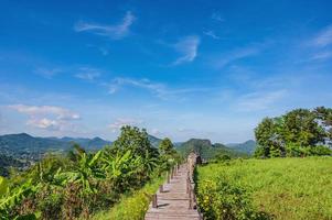 Beautiful landscape view and wooden bridge on Phu Lamduan at loei thailand.Phu Lamduan is a new tourist attraction and viewpoint of mekong river between thailand and loas. photo