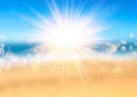 beach themed background with sun and bokeh lights vector