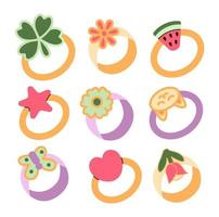 Set of children's jewelry. Rings for girls. Fashion, jewelry concept. vector
