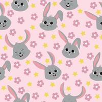 Seamless pattern with rabbit cartoons on pink background vector