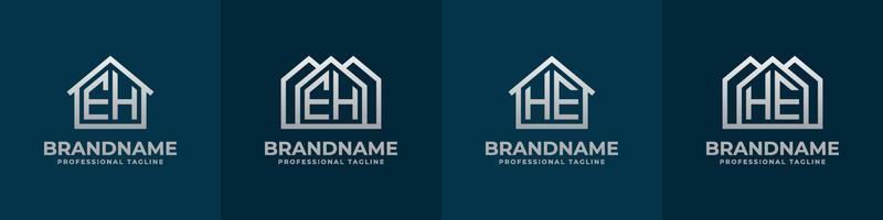 Letter EH and HE Home Logo Set. Suitable for any business related to house, real estate, construction, interior with EH or HE initials. vector