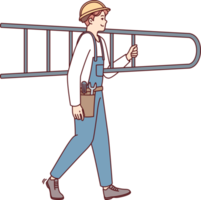 man byggare eller professionell reparatör i overall bär trappstege på axel png