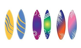 A set of surfboards with different colors and shapes. vector