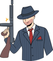 Male gangster with gun in hands png