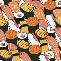 seamless pattern of vector sushi Japanese food illustration