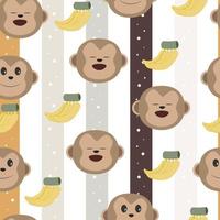 Monkey faces with bananas on the top of them. vector