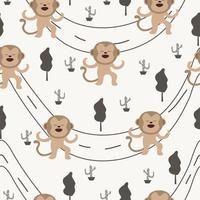 A seamless pattern with monkeys and leaves vector