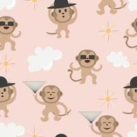 Monkey in a hat and glasses seamless pattern vector