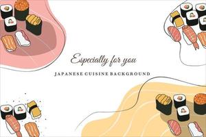 A banner for japanese cuisine background with a picture of sushi and a picture of a fish vector