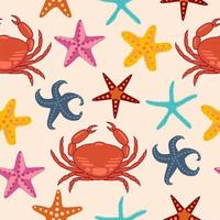 Seamless pattern with crabs and seastars. Nautical children's pattern. Vector art