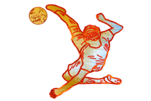 Amerikaans voetbal icoon van speler springen en aan het doen acrobatisch fiets schoppen een bal png