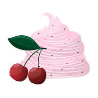 Pink sweet swirl of marshmallows with chocolate chips and cherries on a white background. Confectionery treat, cake. vector