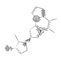 Drawing from chemical molecular bonds, crystal lattice with flowers. Nature protection, pollution control. Tattoo. ESG banner concept. vector