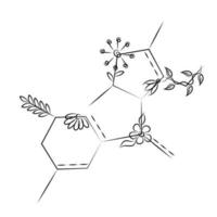 dibujo desde químico molecular cautiverio, cristal enrejado con flores naturaleza proteccion, contaminación control. tatuaje. esg bandera concepto. vector