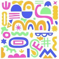 Abstract colorful geometric shape doodles on white. Simple random shapes in bright childish colors. vector