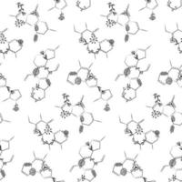 Seamless pattern with chemical molecular bonds, crystal lattice with flowers. wrapping paper, background. vector