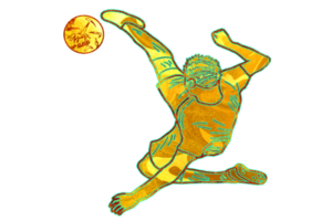 Fußball Symbol von Spieler springen und tun akrobatisch Fahrrad treten ein Ball png