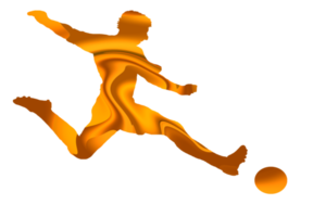 icon golden color of soccer player running and kicking a ball png