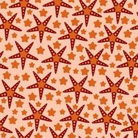 Abstract seamless pattern with stars on light orange background. Underwater seastars. vector