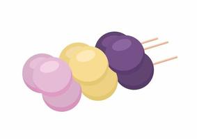 Dango dessert. Set or collection. Dango on stick. Violet, yellow colors. vector