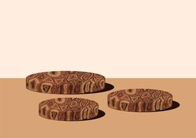 3-level circular wood grain podium. Wood texture. Display for products. vector