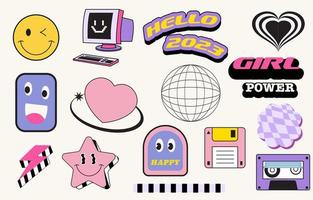 90s object design in pop and y2k style with emoji, star,tape vector