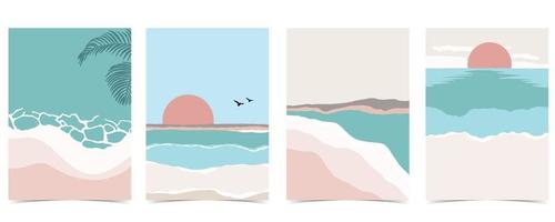 Beach background with sun,sea and sky in the daytime with pastel color vector