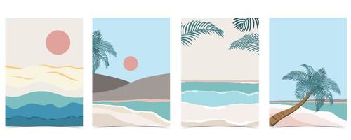 Beach background with sun,sea and sky in the daytime with pastel color vector