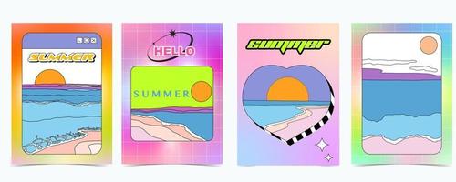 Beach background with sun,sea and sky in the daytime with y2k style vector