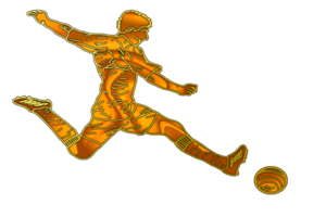 icon golden color of soccer player running and kicking a ball png