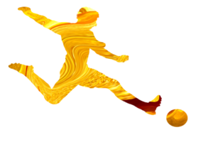 icon golden color of soccer player running and kicking a ball png