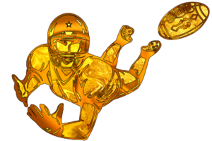 icon golden color of football player stunt to catch ball png