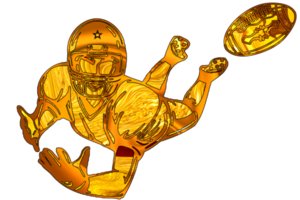 icon golden color of football player stunt to catch ball png