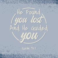 Muslim Quote and Saying background He found you lost and he guided. vector