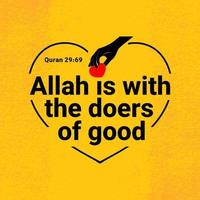 Allah is with the doers good, Muslim Quote and Saying background vector