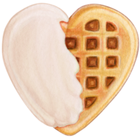 watercolor hand drawn heart shaped waffle png