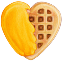 aguarela mão desenhado coração em forma waffle png