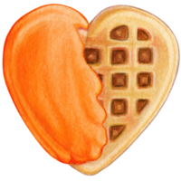 watercolor hand drawn heart shaped waffle png