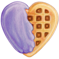 aguarela mão desenhado coração em forma waffle png