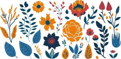 Upgrade Your Aesthetic with a Stunning Collection of Flat Color Floral Elements vector