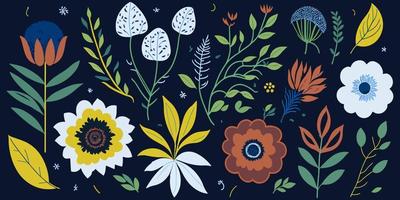 Upgrade Your Designs with a Stunning Set of Flat Color Floral Elements vector