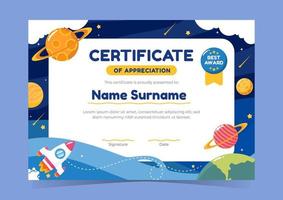 Certificate Template with Space Objects for Kids vector