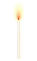 Burning wax candle. Cylinder or block of wax or tallow with a central wick that is lit to produce light as it burns. Vector illustration.