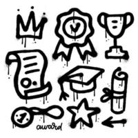 Hand drawn AWARD various elements set in sprayed urban graffiti style. Each element is isolated. Textured hand drawn vector illustration.