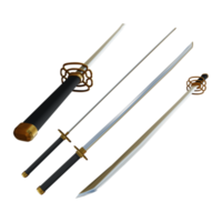 3d representación de samurai katana espada desde diferente perspectiva anglos png