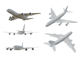 3d rendering of a clean white commercial airplane from various perspective angles png