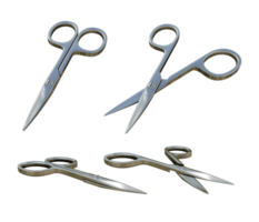 3d rendering of shiny clean open and close silver scissors from multiple angles perspective png